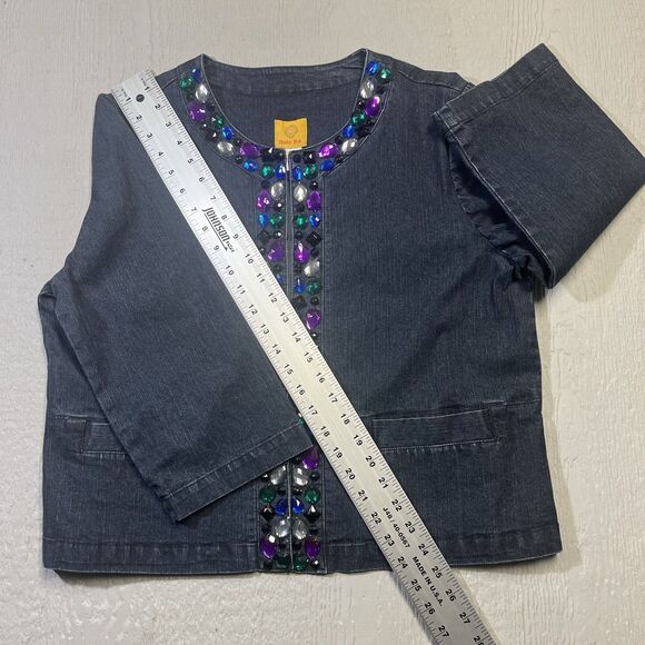 Ruby Rd. Blue Denim Jeans Jacket Size 10 Women's Cotton Long Sleeve Rhinestones - Picture 12 of 16